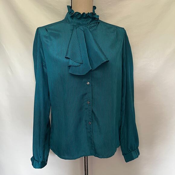 Vtg 80s Jonathan Martin Ruffle Neck Womens Top Sz 11/12 Coquette Secretary Retro - Picture 9 of 13